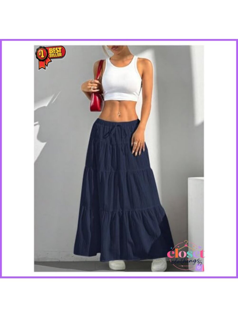 Women's Boho Flowy Ruffle Long Maxi Skirt Ruched A-Line Summer Beach - Picture 5 of 5